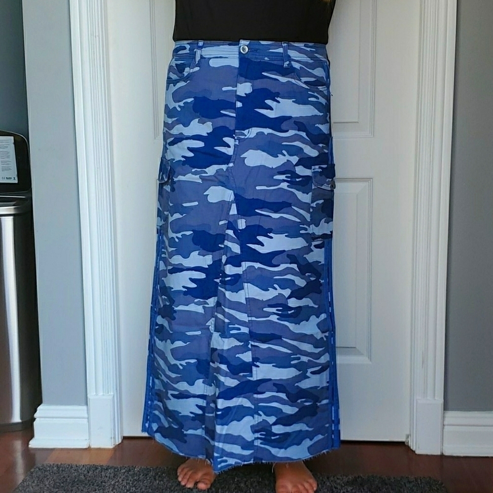 Blue Camoflouge modest maxi cargo skirt​​​​​​